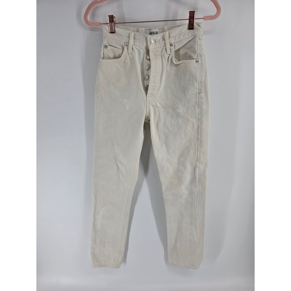 AGOLDE Remy High Rise Straight Leg Jeans Off White Cream Button Fly Size 23